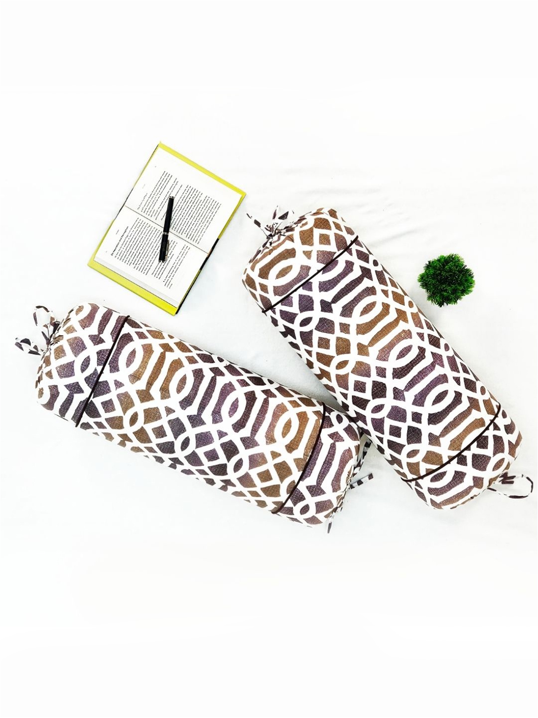 

Aurave Brown & White 2 Pieces Geometric Printed Pure Cotton Bolster Covers
