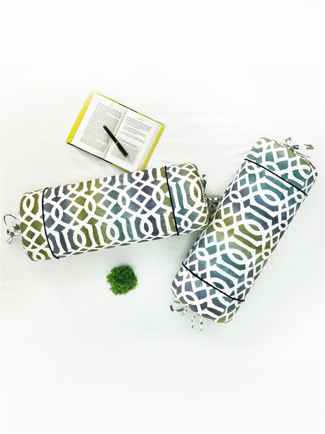 

Aurave Olive & Teal 2 Pieces Geometric Printed Pure Cotton Bolster Covers