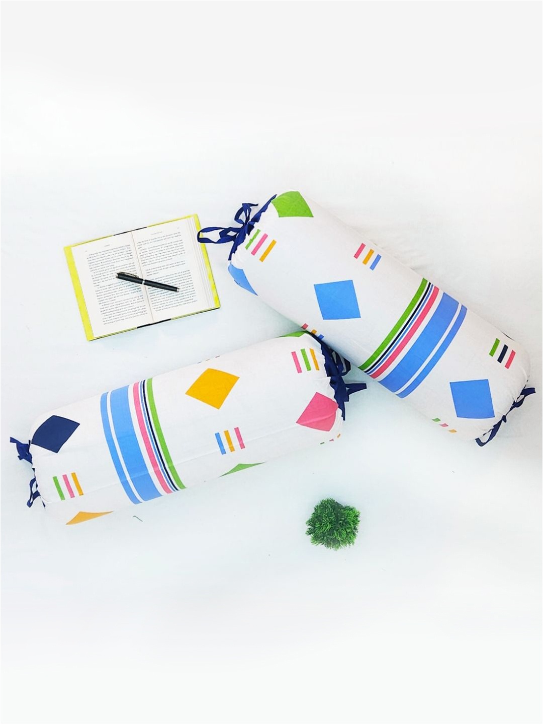 

Aurave Blue & Yellow 2 Pieces Geometric Printed Pure Cotton Bolster Covers