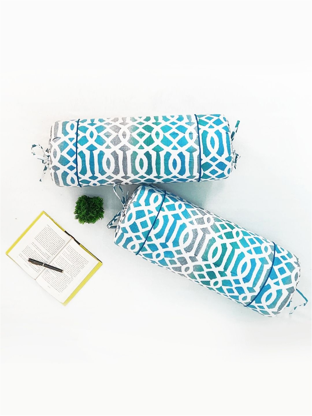 

Aurave Blue & Grey 2 Pieces Geometric Printed Pure Cotton Bolster Covers