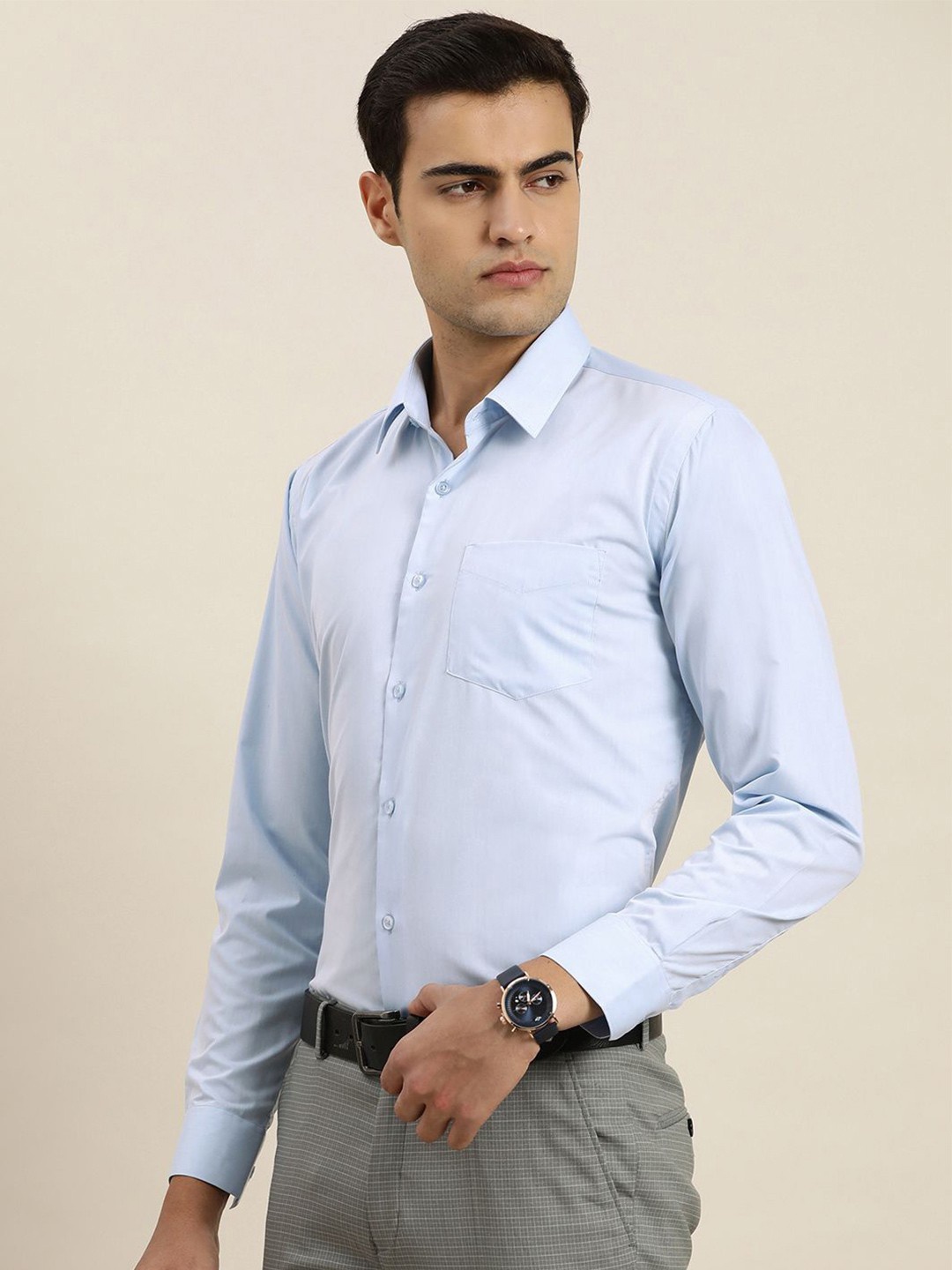 

PulseIQ Men Slim Fit Opaque Formal Shirt, Blue