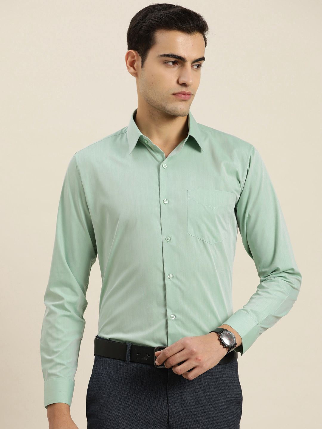 

PulseIQ Men Slim Fit Opaque Formal Shirt, Green