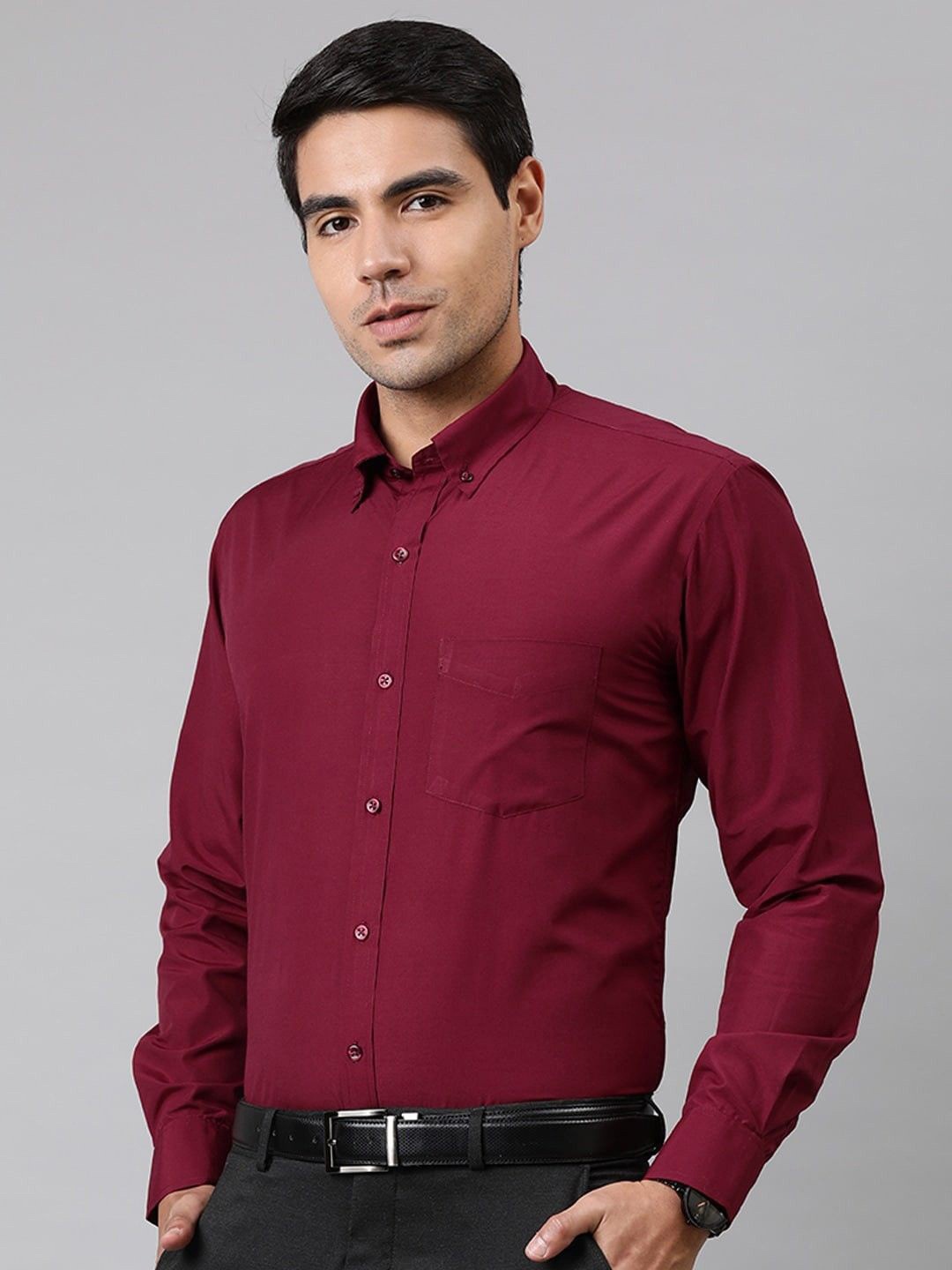 

PulseIQ Men Slim Fit Opaque Formal Shirt, Maroon