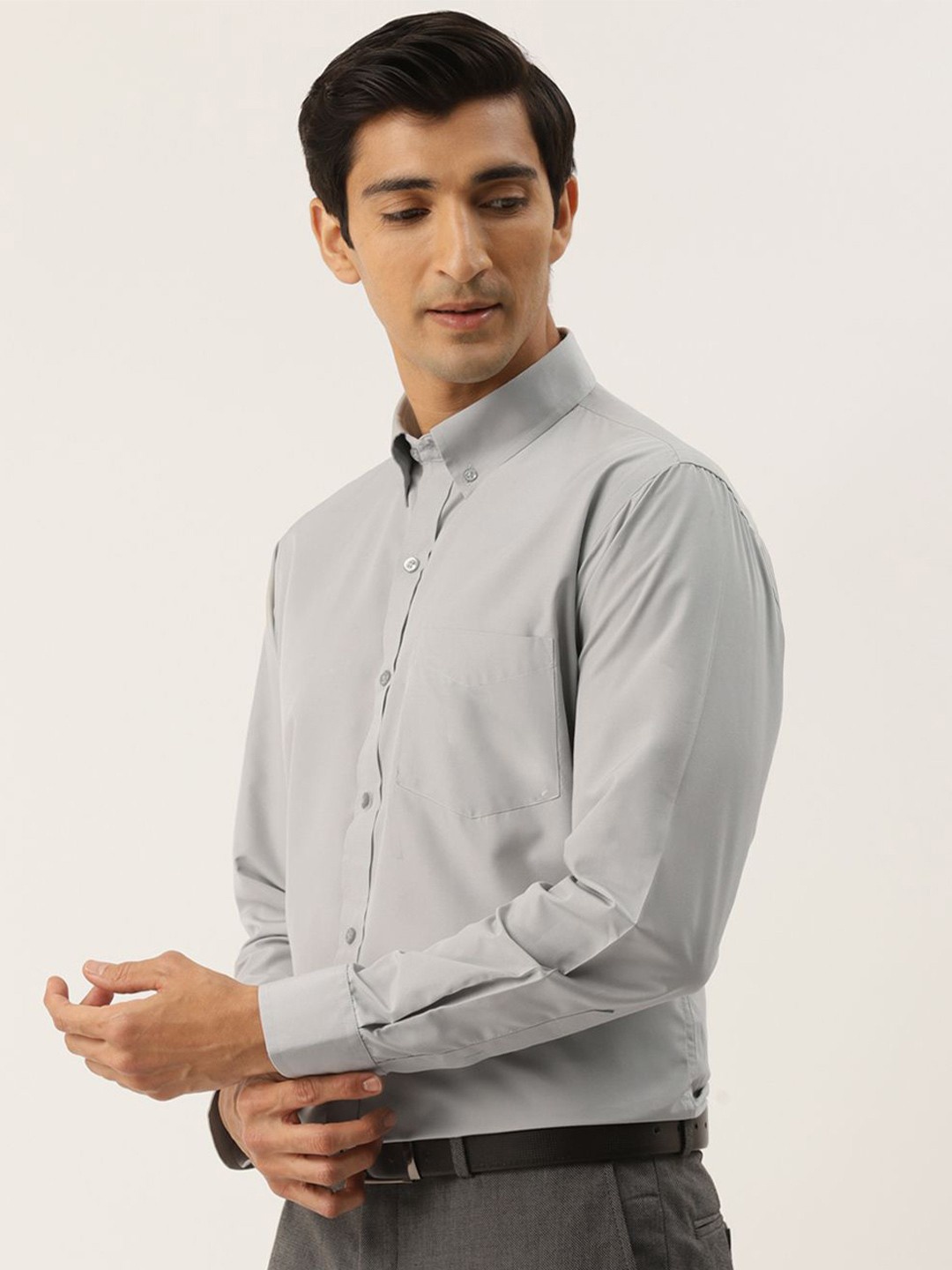 

PulseIQ Men Slim Fit Opaque Formal Shirt, Grey