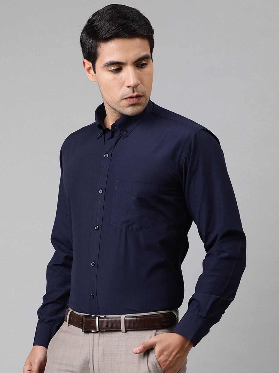

PulseIQ Men Slim Fit Opaque Formal Shirt, Navy blue