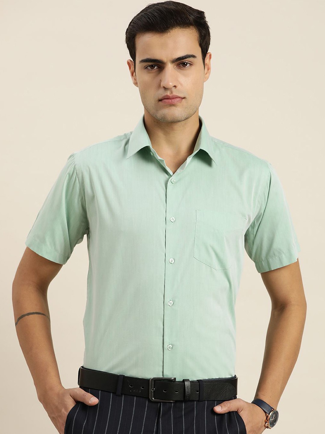 

PulseIQ Men Slim Fit Opaque Formal Shirt, Green