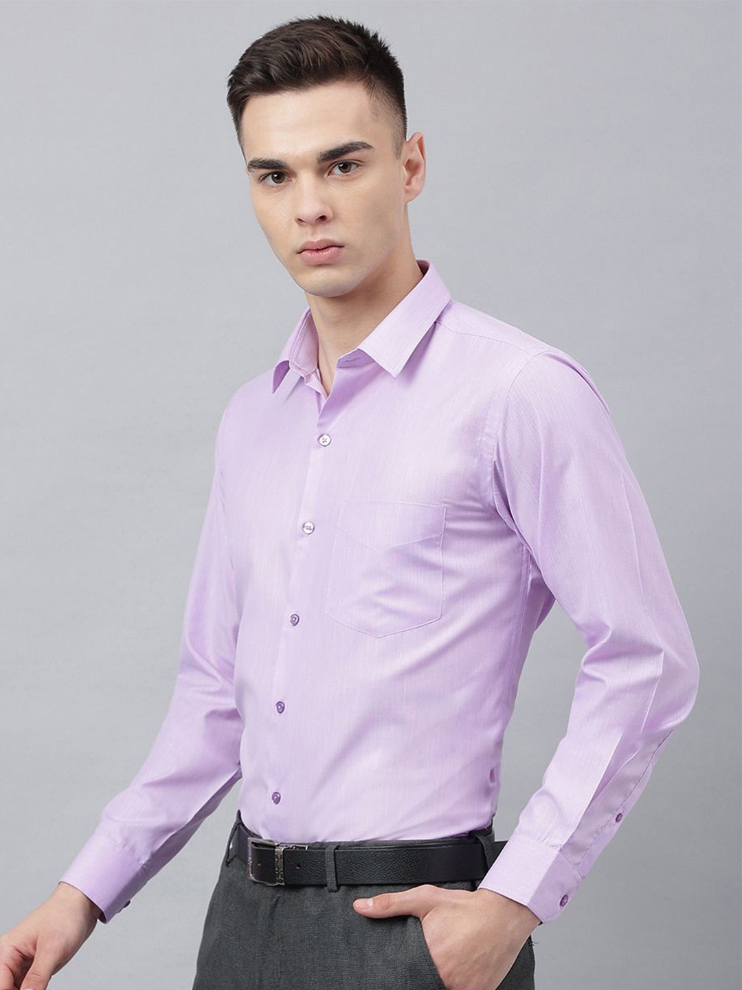 

PulseIQ Men Slim Fit Opaque Formal Shirt, Lavender