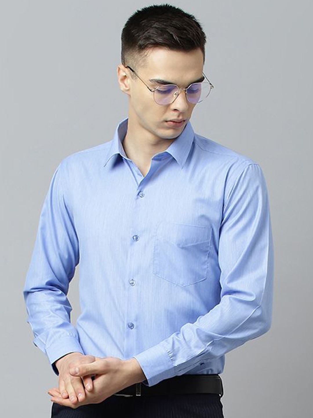 

PulseIQ Men Slim Fit Opaque Formal Shirt, Blue