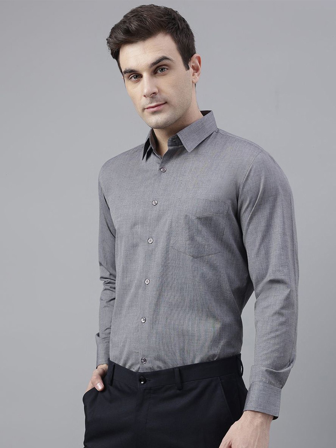 

PulseIQ Men Slim Fit Opaque Formal Shirt, Grey