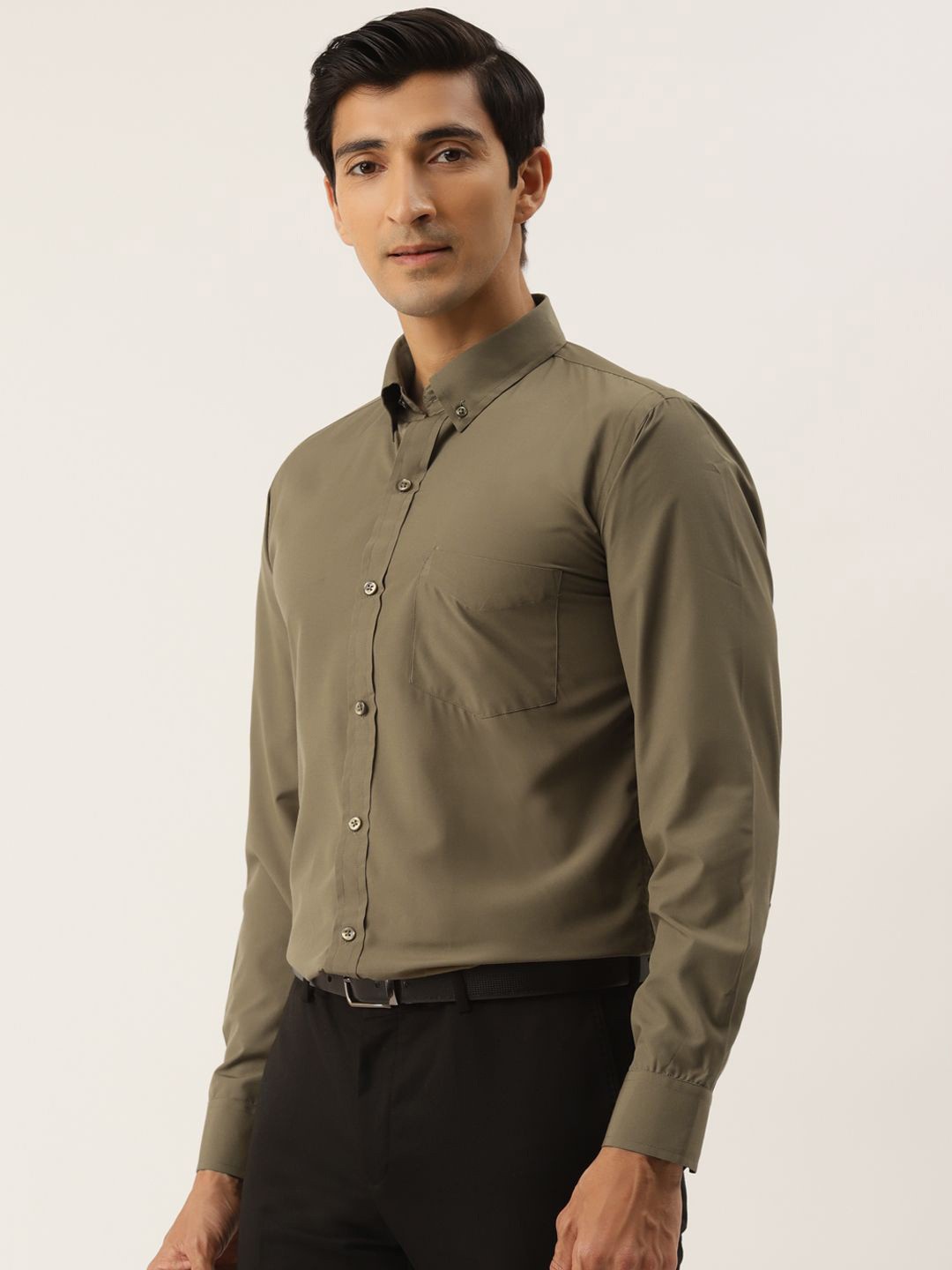 

PulseIQ Men Slim Fit Opaque Formal Shirt, Olive