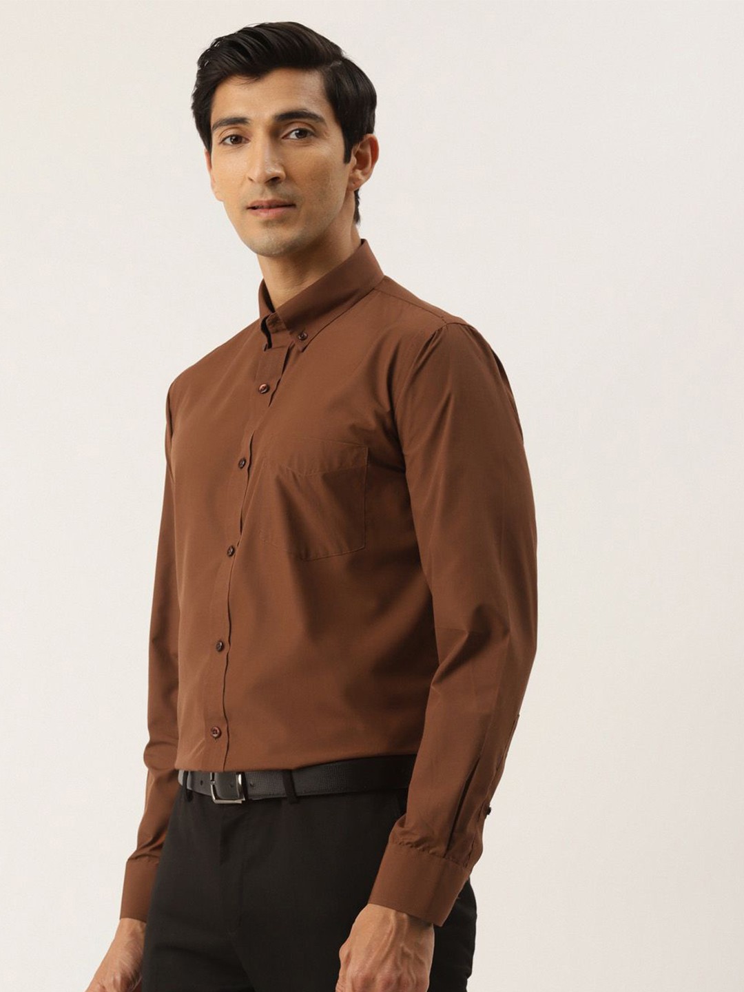 

PulseIQ Men Slim Fit Opaque Formal Shirt, Coffee brown