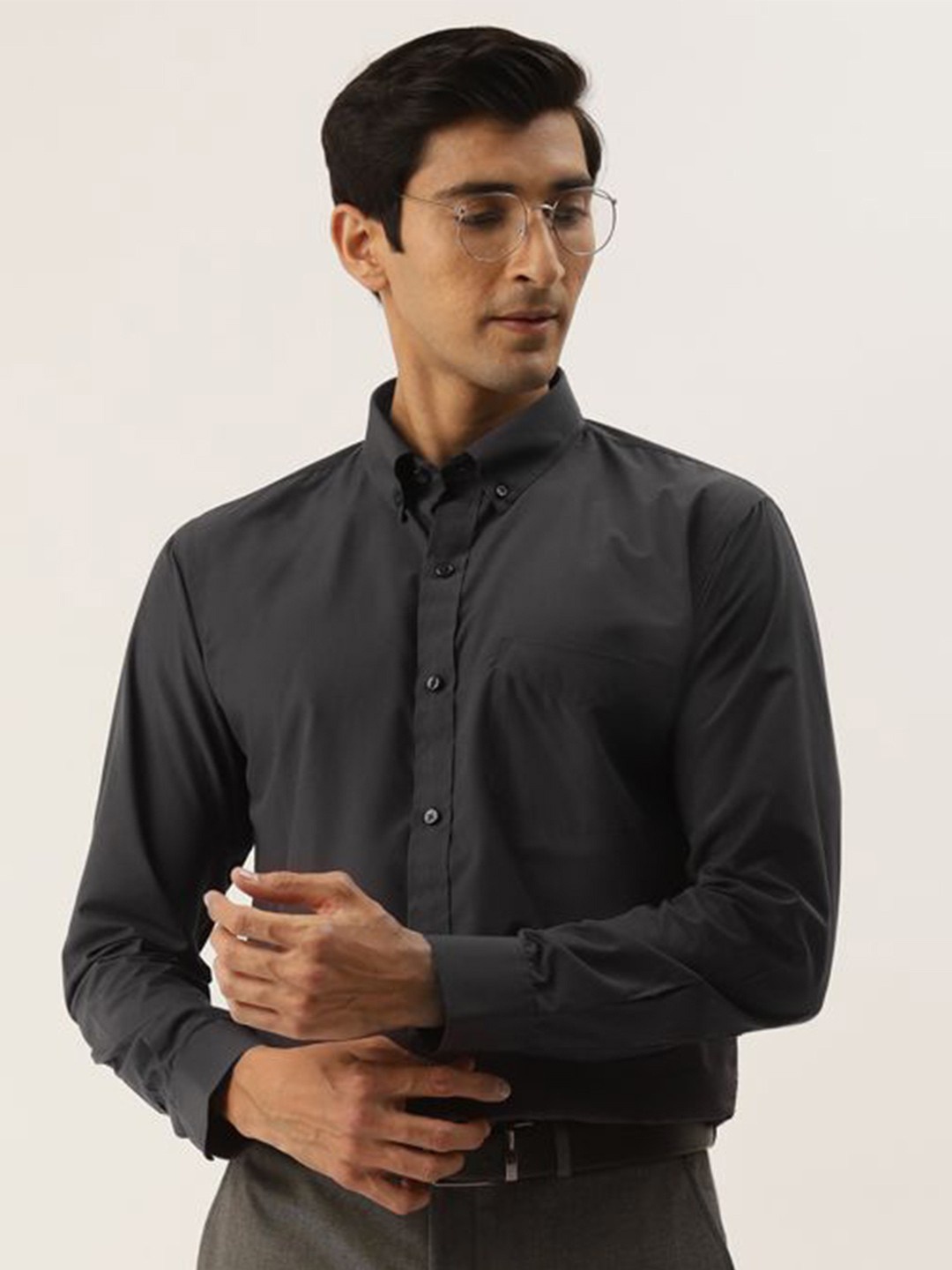 

PulseIQ Men Slim Fit Opaque Formal Shirt, Grey