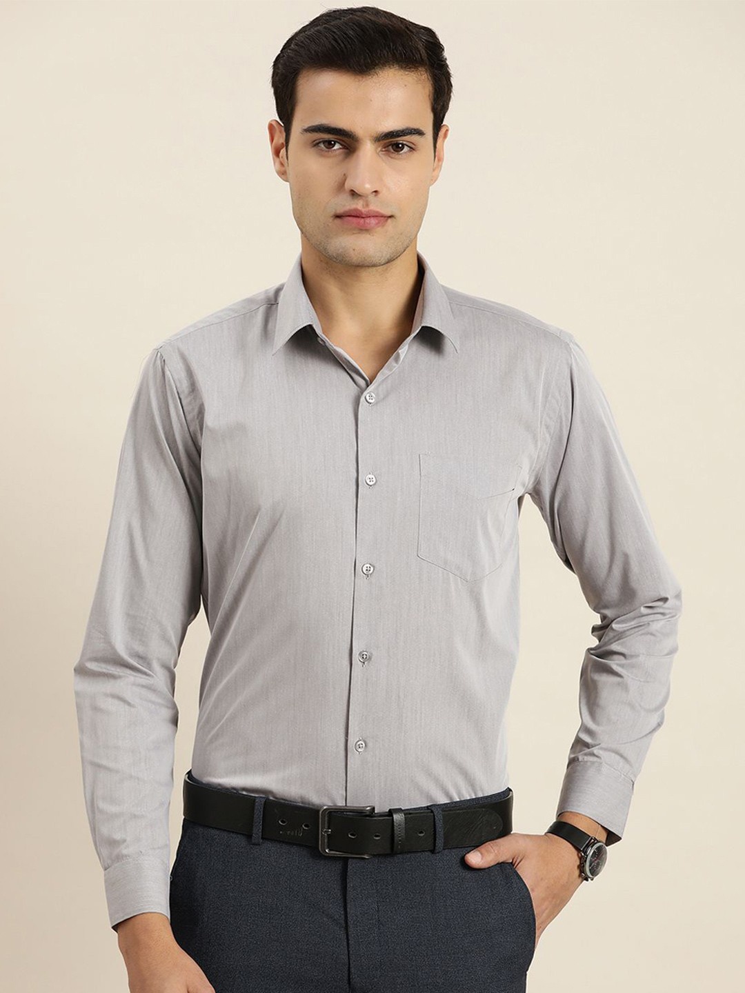 

PulseIQ Men Slim Fit Opaque Formal Shirt, Grey