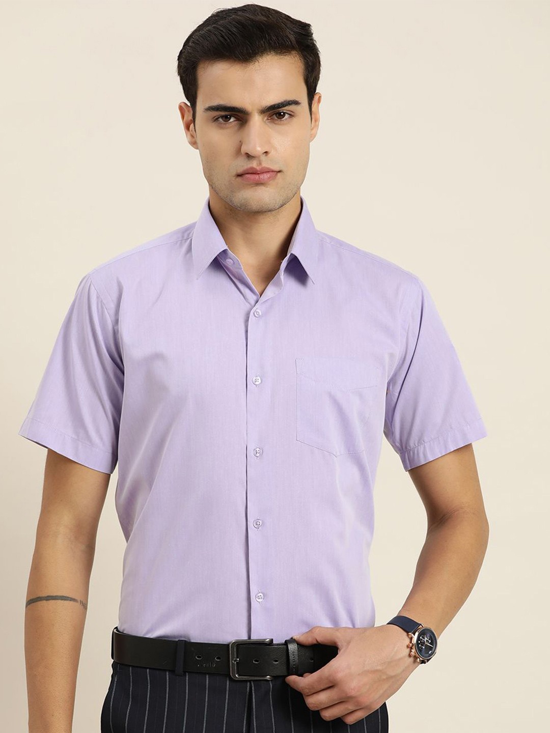 

PulseIQ Men Slim Fit Opaque Formal Shirt, Lavender