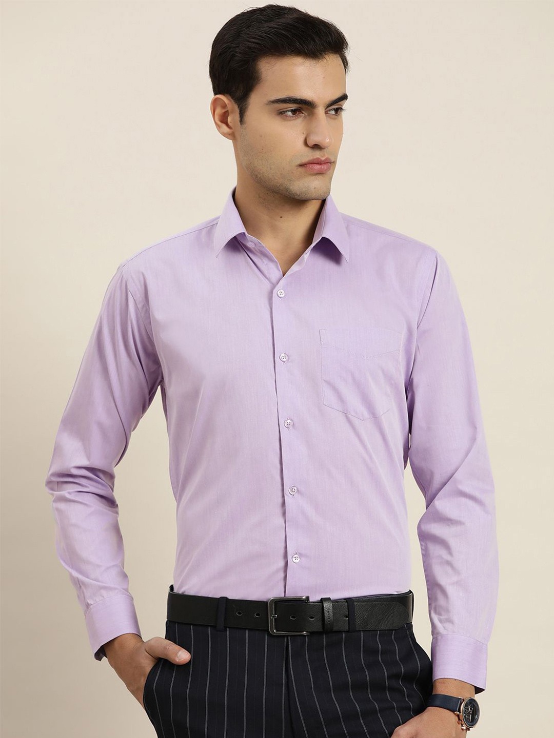 

PulseIQ Men Slim Fit Opaque Formal Shirt, Lavender