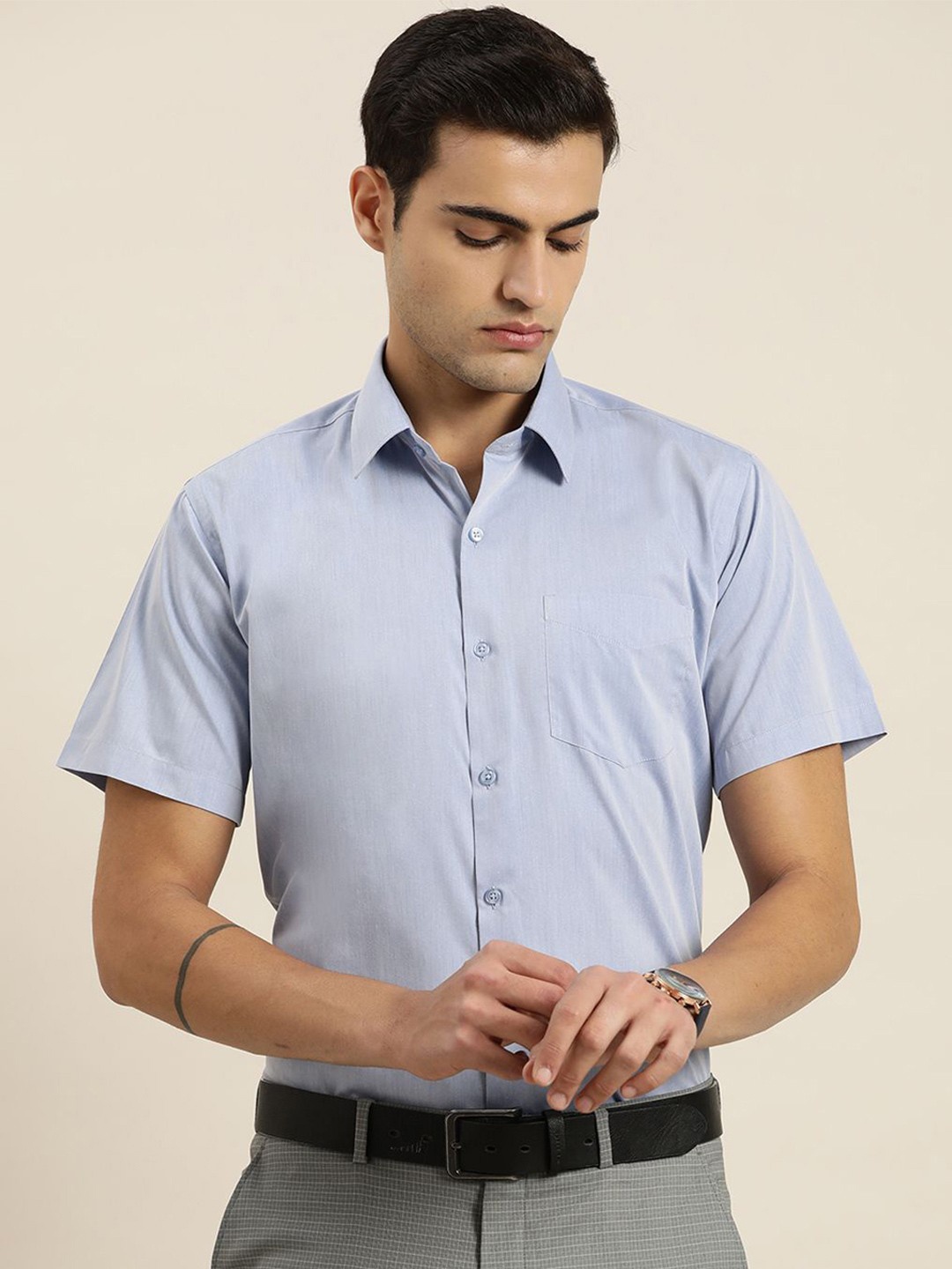 

PulseIQ Men Slim Fit Opaque Formal Shirt, Blue
