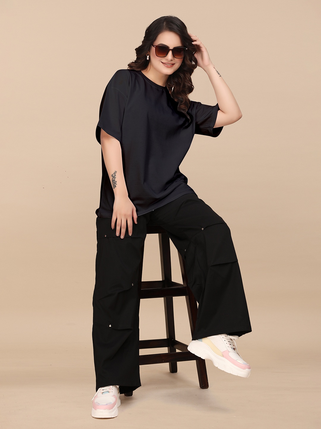 

Moda Rapido Women Solid Round Neck Cotton Relaxed Fit T-shirt, Black