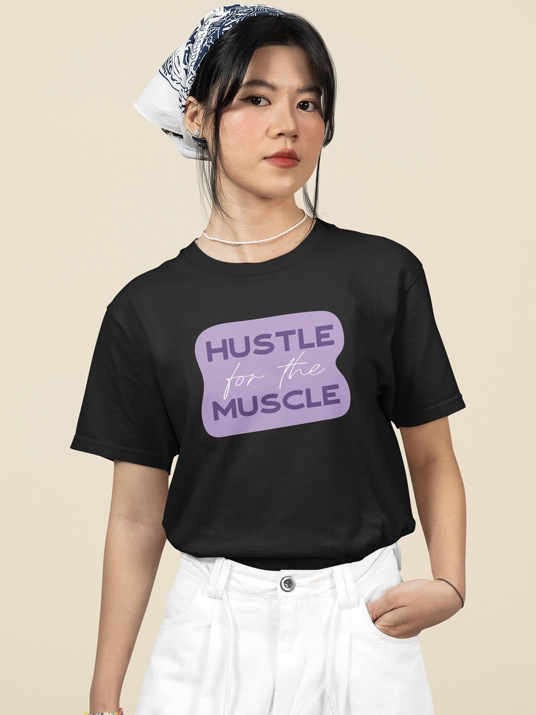 

MASTI TEES Hustle For Muscle Printed Pure Cotton Round Neck T-Shirt, Black