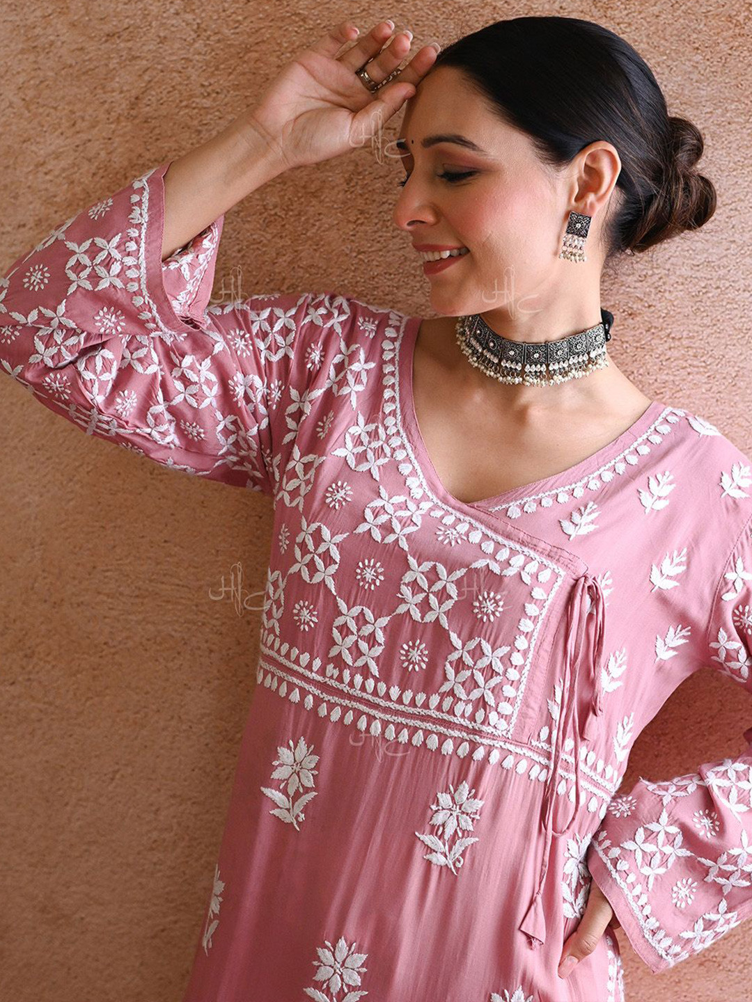 

House of Chikankari Women Chikankari Kurta, Pink