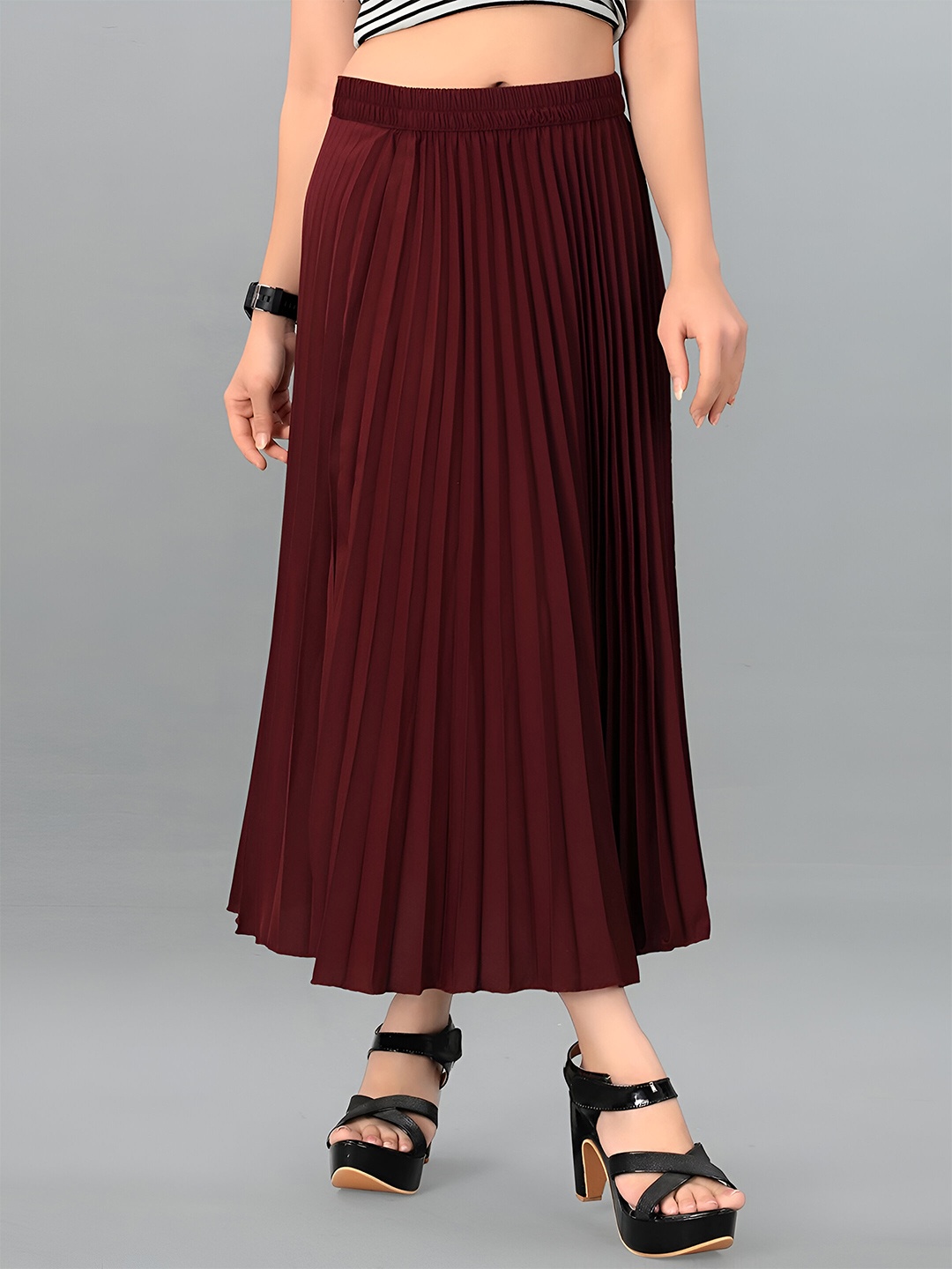 

OTABU Pleated Midi Skirt, Maroon