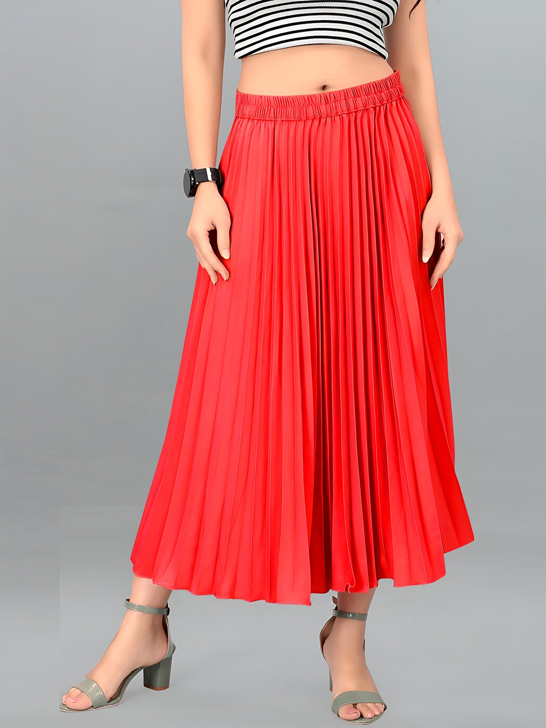 

OTABU Pleated Midi Skirt, Red