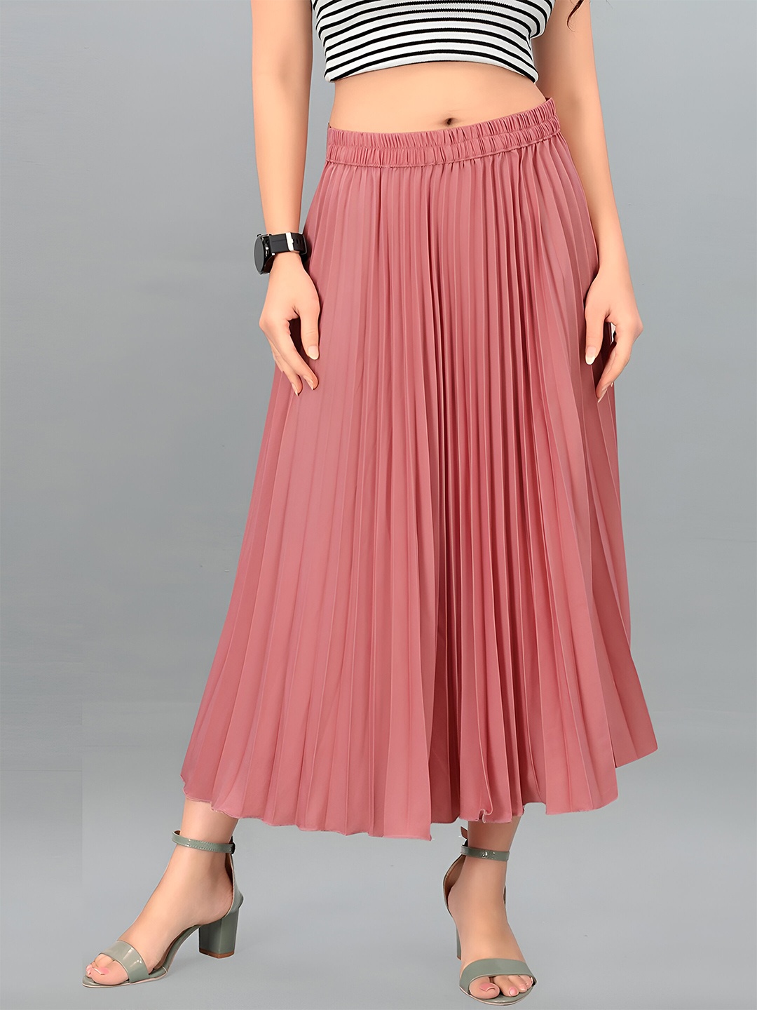 

OTABU Pleated Midi Skirt, Peach