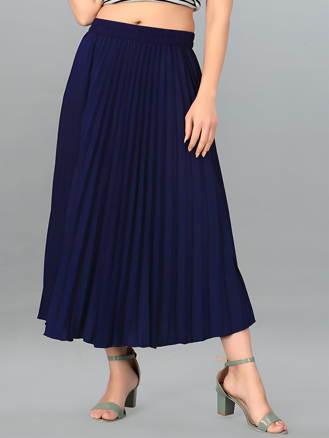 

OTABU Pleated Midi Skirt, Navy blue