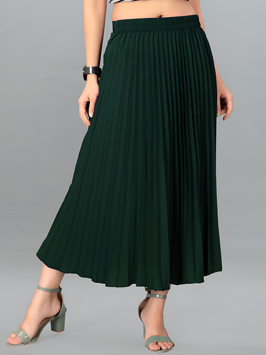 

ZWERLON Pleated Midi Skirt, Green