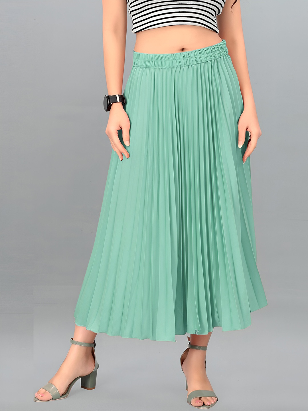 

ZWERLON Pleated Midi Skirt, Sea green