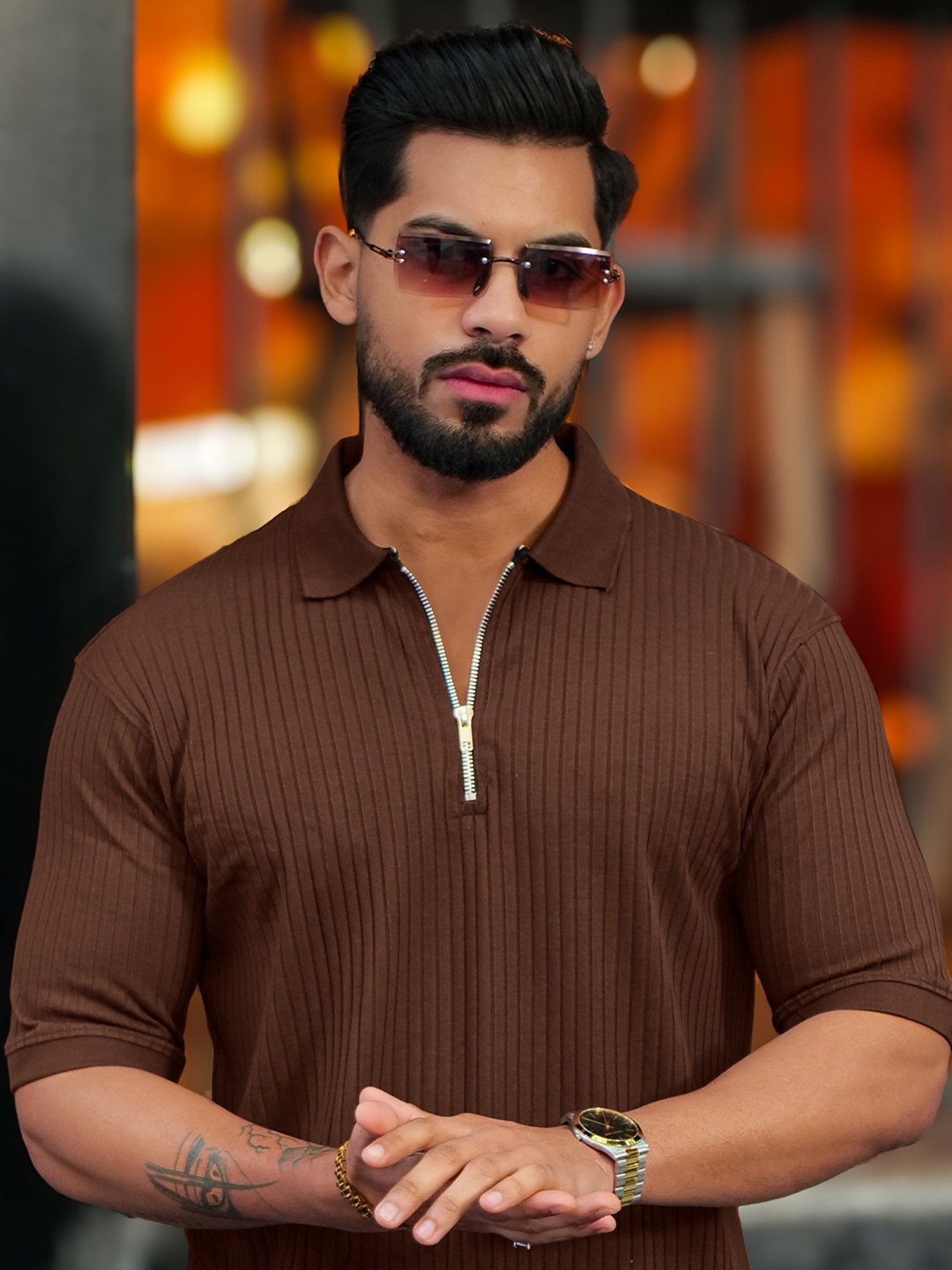 

Maniac Men Polo Collar T-shirt, Brown
