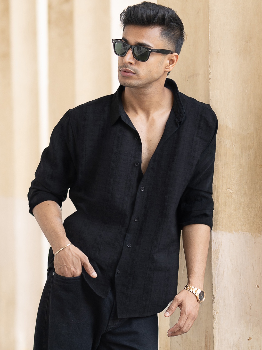 

Powerlook Men Opaque Casual Shirt, Black