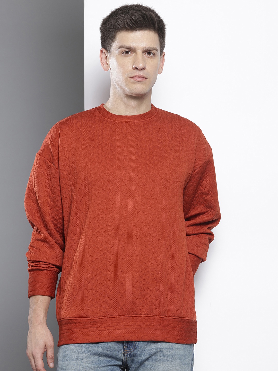 

The Indian Garage Co Oversized Self Design Textured Sweatshirt, Rust