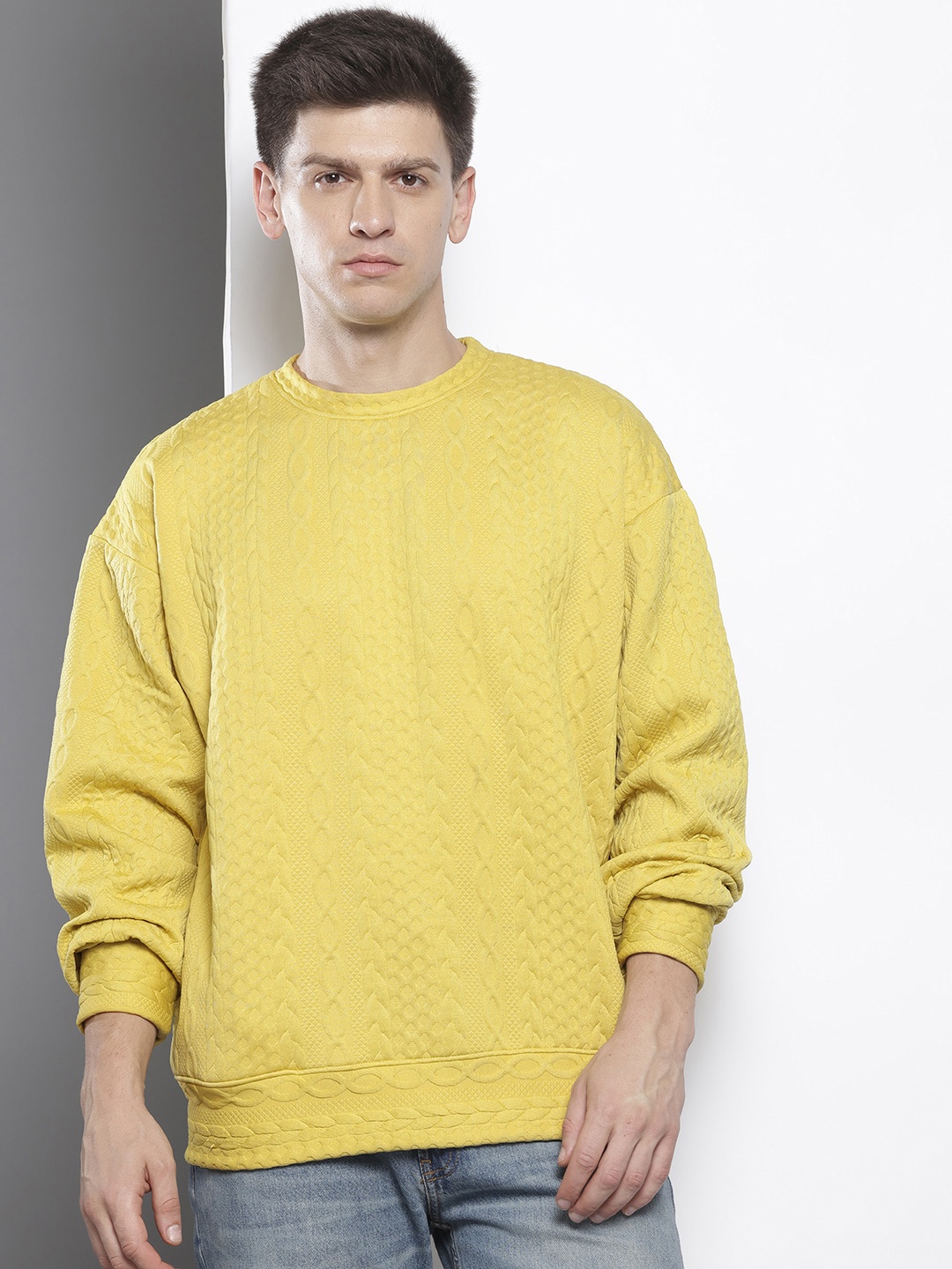 

The Indian Garage Co Oversized Self Design Sweatshirt, Yellow