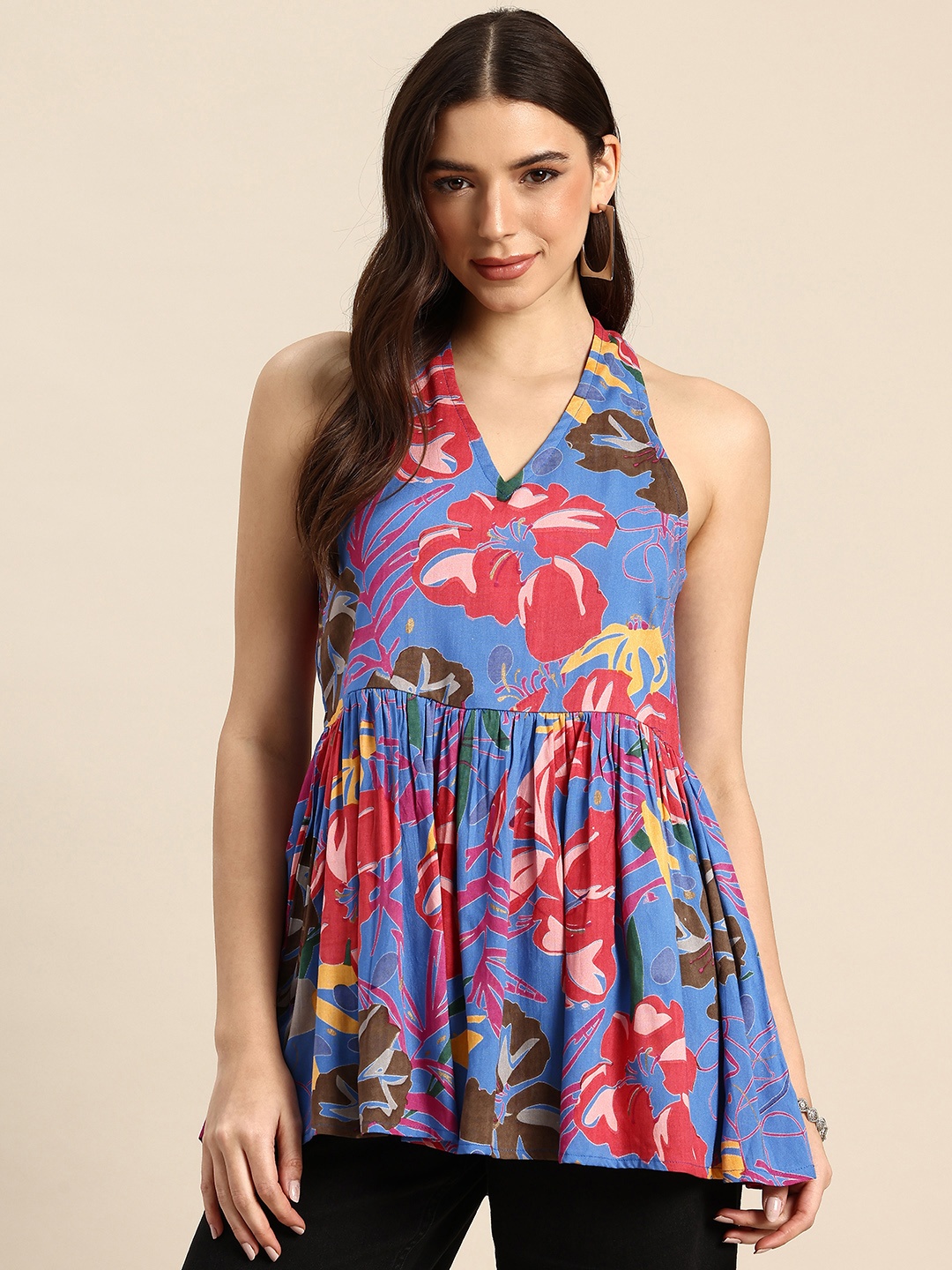 

A&K Floral Print Peplum Longline Top, Blue