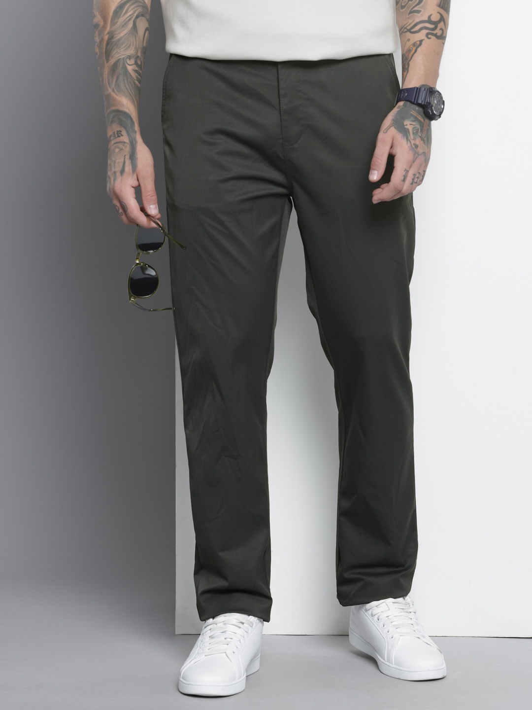 

The Indian Garage Co Men Chinos Trousers, Charcoal