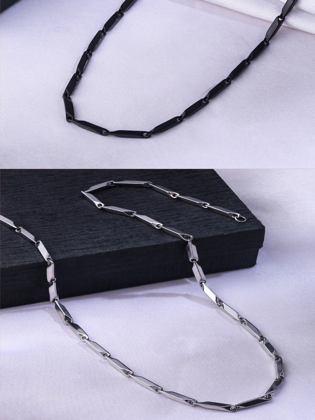 

NVR Men Set of 2 Silver-Plated Stainless Steel Bohemian Chains