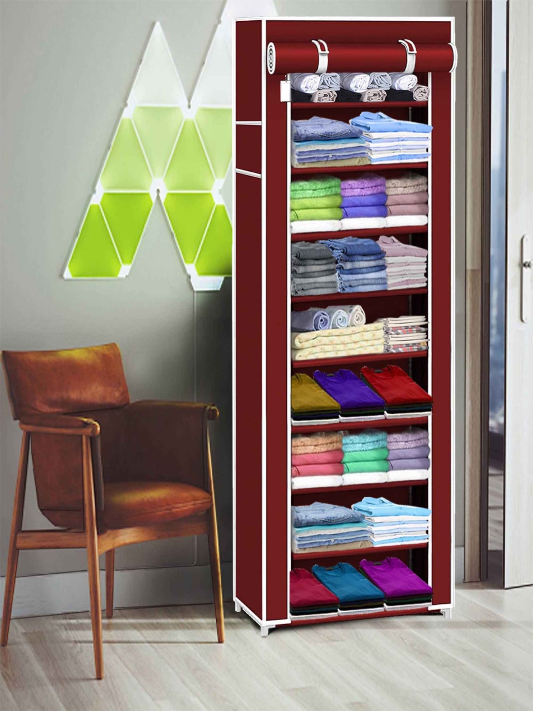 

Jureto Maroon 9 Pieces Shelves Shoe Rack