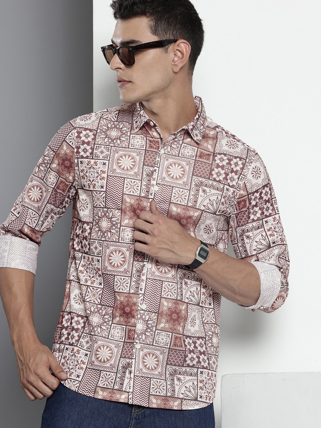 

The Indian Garage Co Ethnic Motifs Printed Casual Shirt, Brown