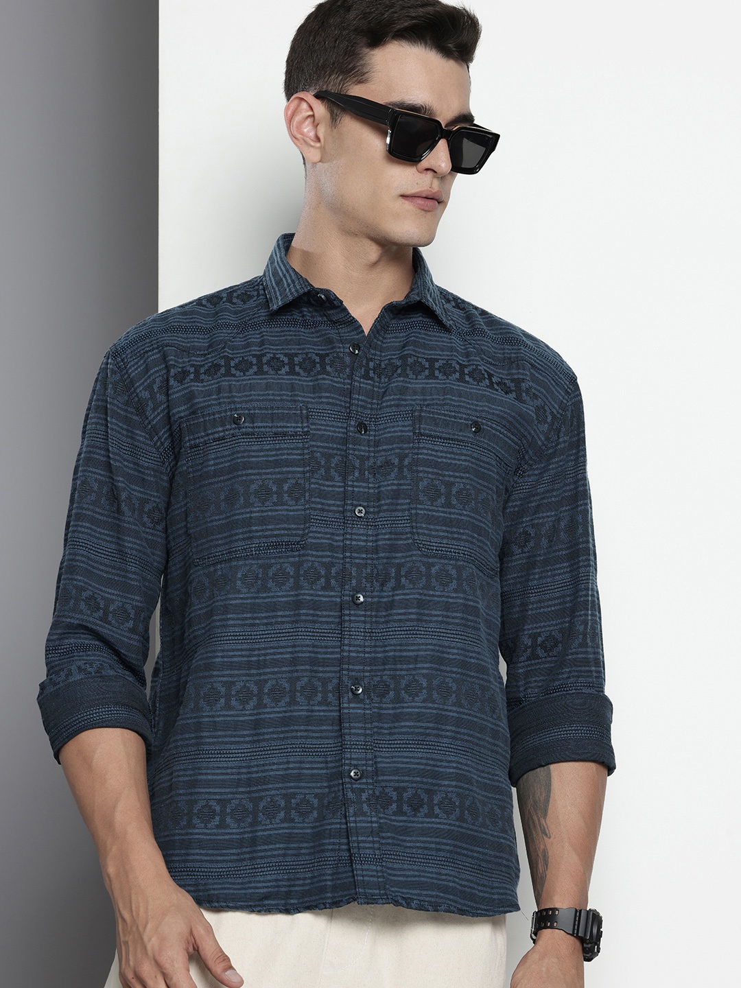 

The Indian Garage Co. Relaxed Fit Textured Casual Shirt, Blue