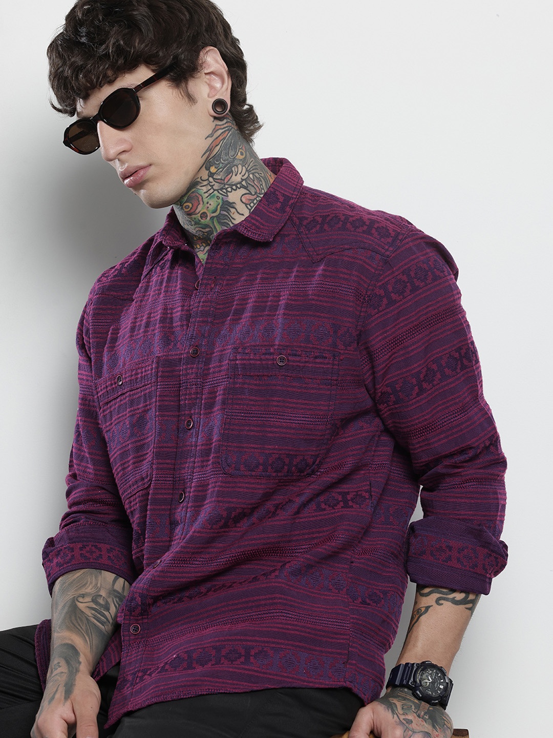 

The Indian Garage Co Textured Casual Shirt, Pink