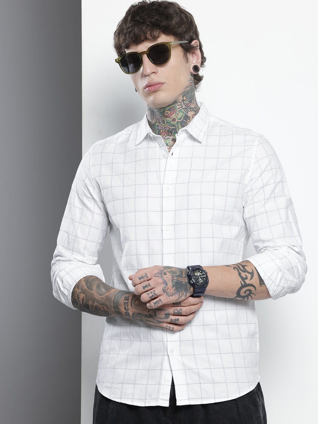 

The Indian Garage Co Slim Fit Checked Casual Shirt, White