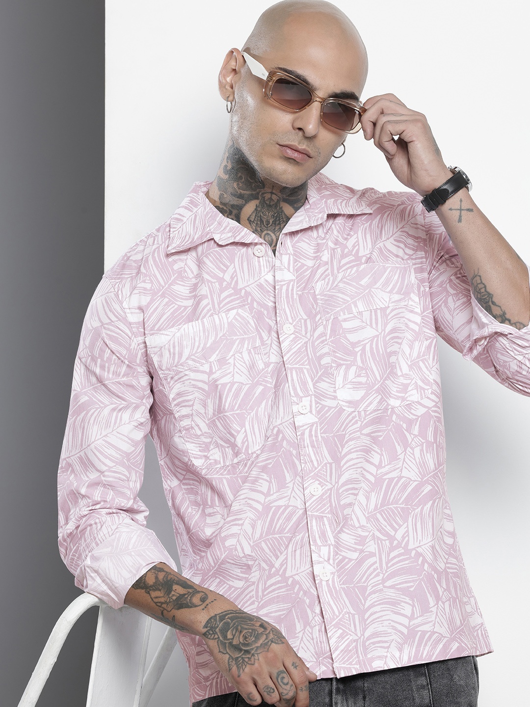 

The Indian Garage Co Abstract Printed Pure Cotton Casual Shirt, Pink