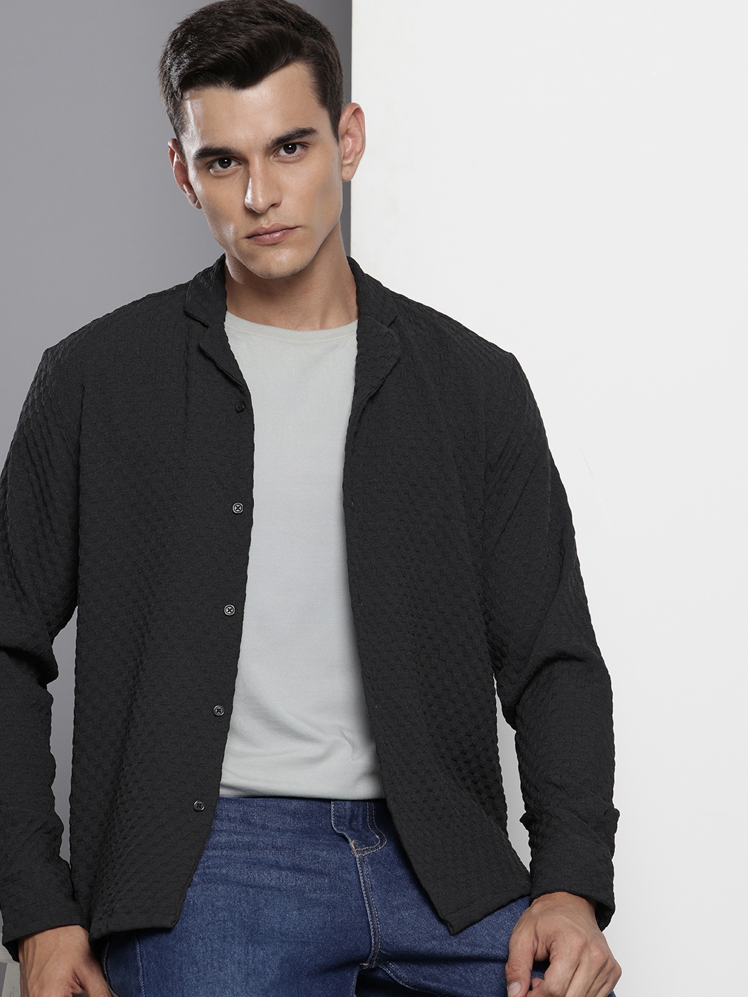 

The Indian Garage Co Self Design Opaque Relaxed Fit Casual Shirt, Black