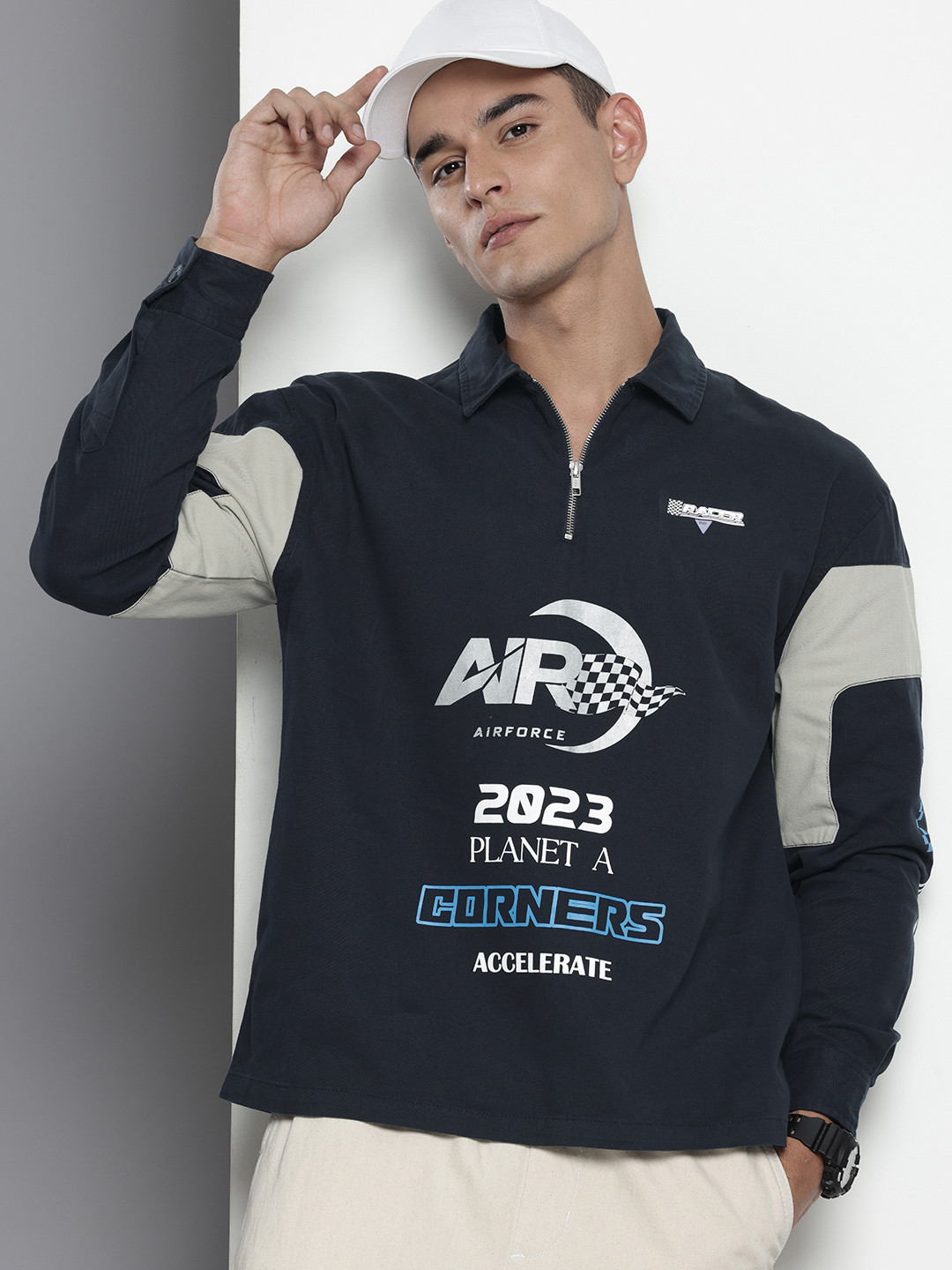 

The Indian Garage Co Graphic Printed Pure Cotton Casual Shirt, Navy blue