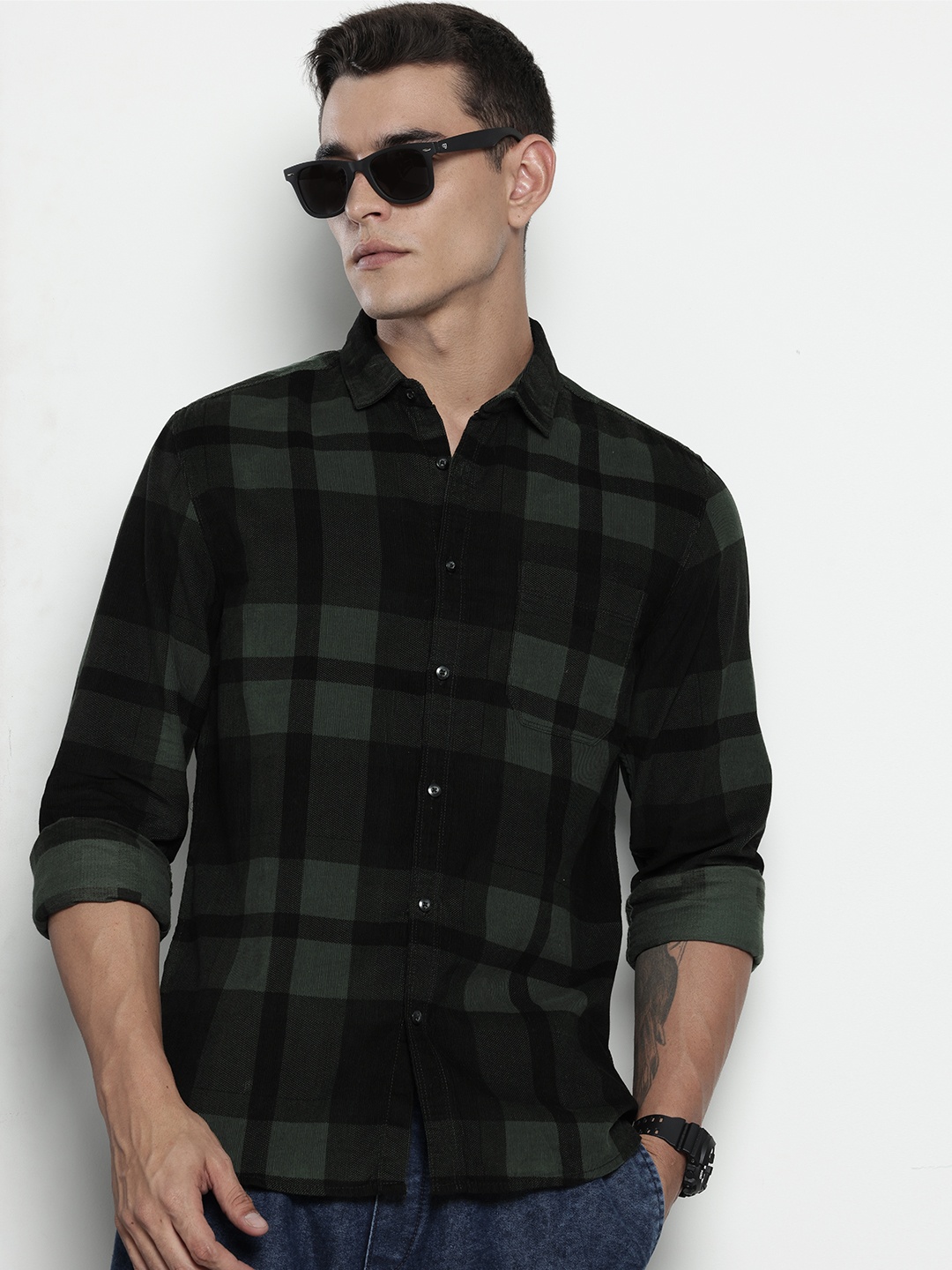 

The Indian Garage Co Pure Cotton Checked Casual Shirt, Green