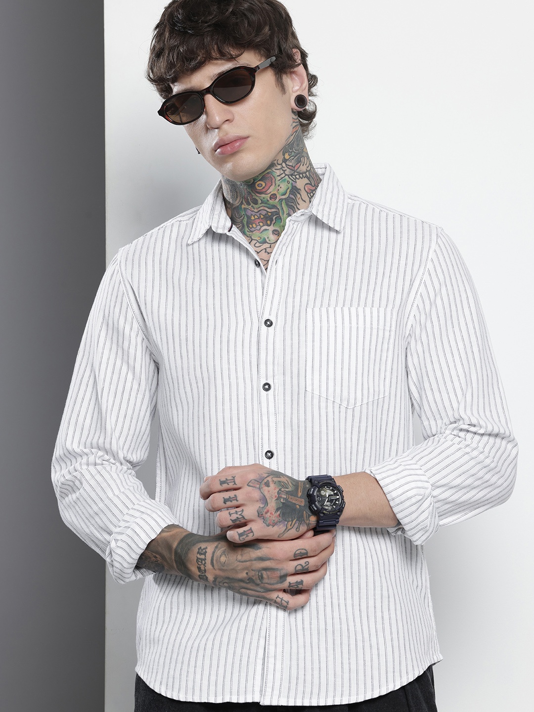 

The Indian Garage Co Slim Fit Opaque Striped Casual Shirt, White