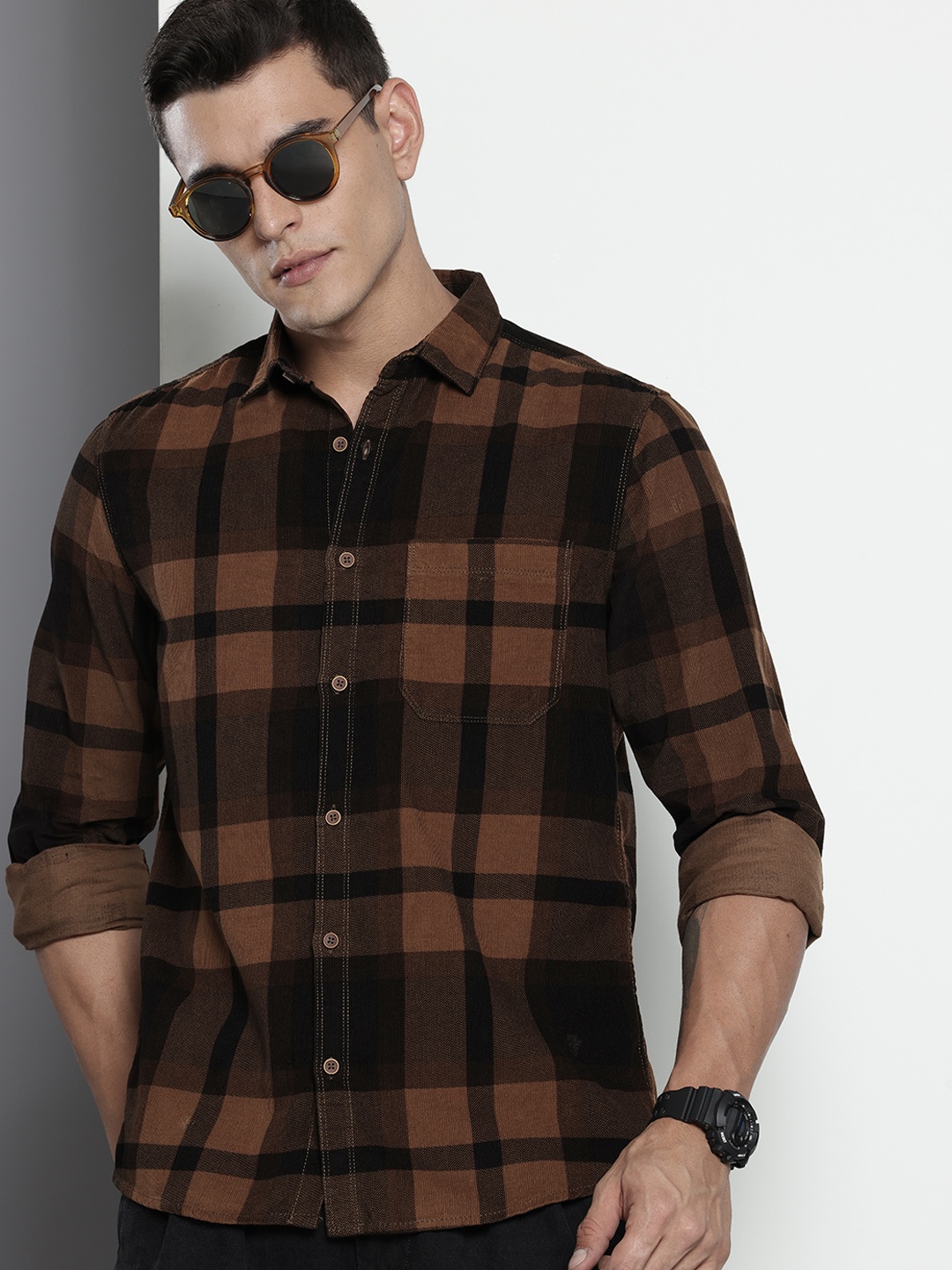 

The Indian Garage Co Checked Pure Cotton Casual Shirt, Brown