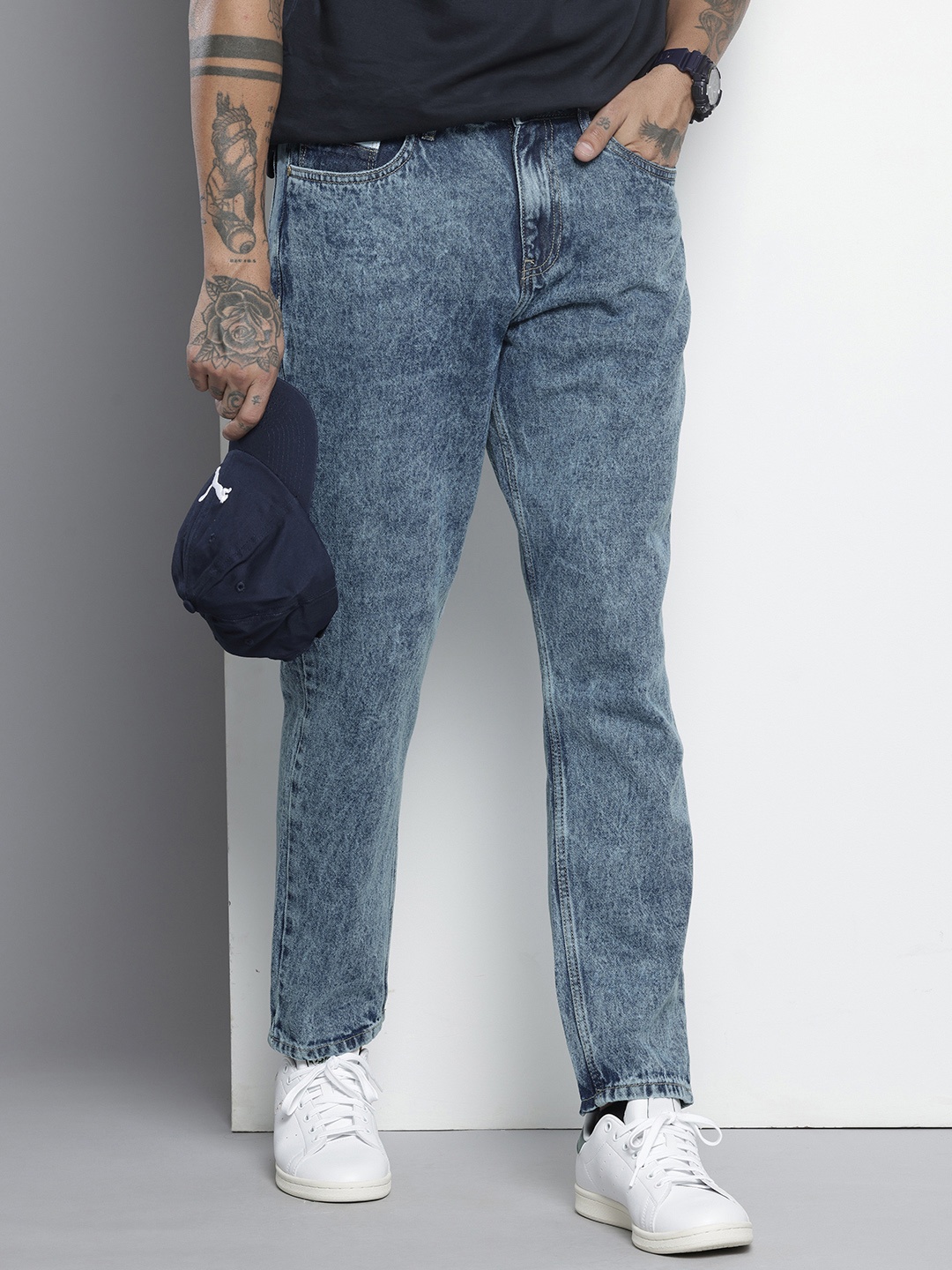 

The Indian Garage Co Men Dad Fit Heavy Fade Pure Cotton Jeans, Blue