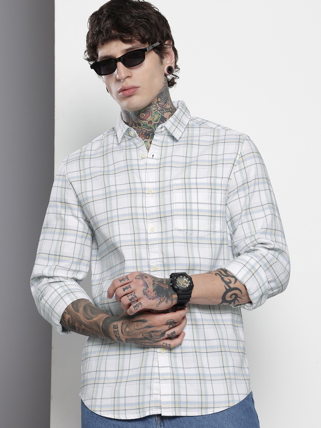 

The Indian Garage Co Slim Fit Checked Casual Shirt, White