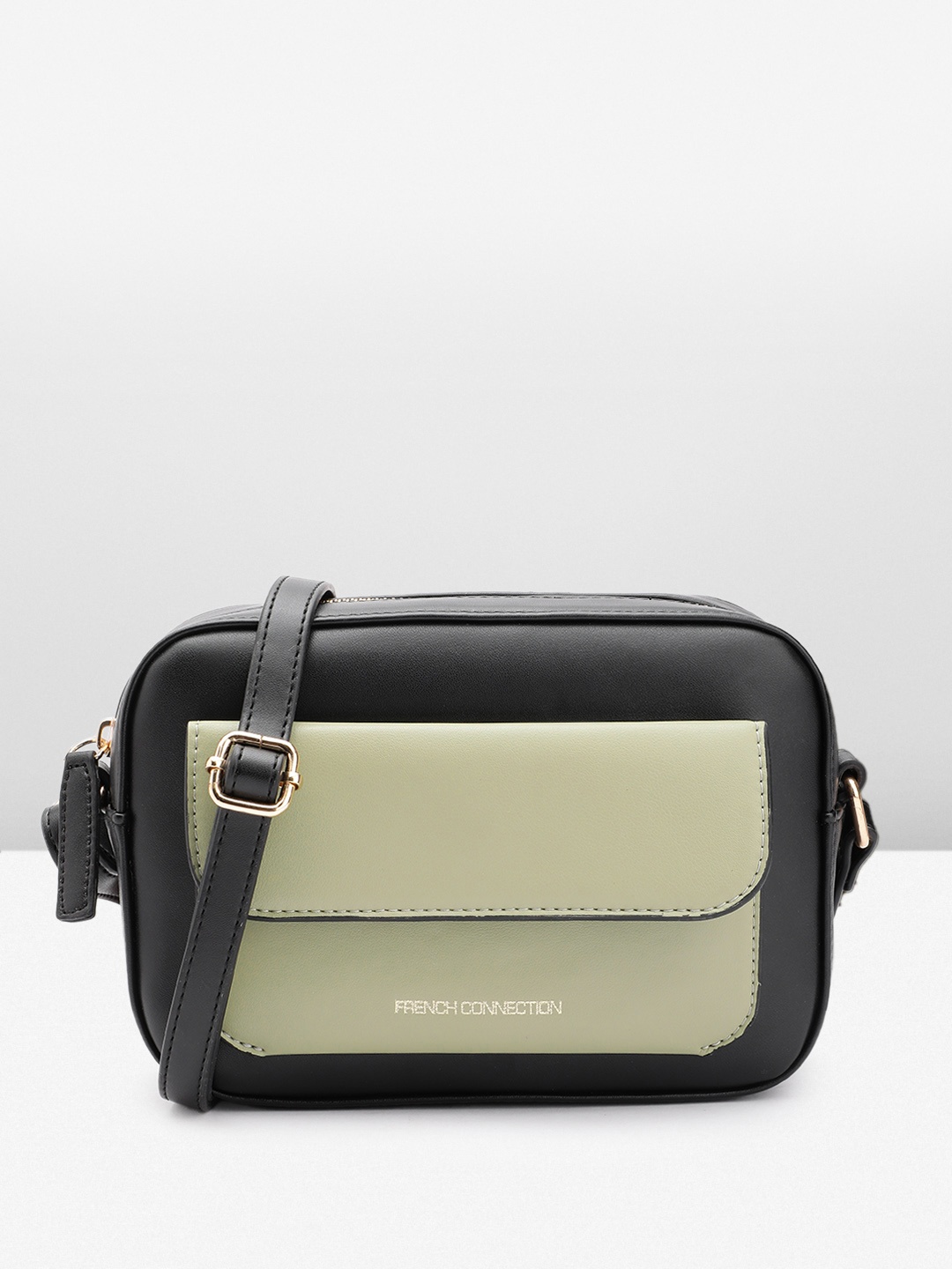 

French Connection Textured Colourblocked Sling Bag, Black